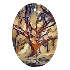 Tree Forest Woods Nature Landscape Oval Ornament (two Sides)