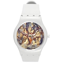 Tree Forest Woods Nature Landscape Round Plastic Sport Watch (M)