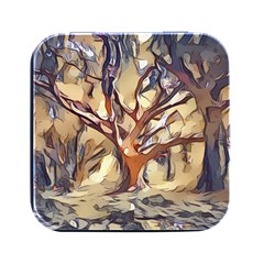 Tree Forest Woods Nature Landscape Square Metal Box (Black)