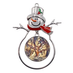 Tree Forest Woods Nature Landscape Metal Snowman Ornament