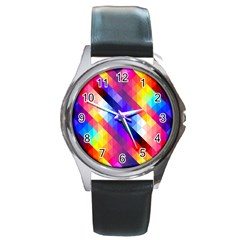 Abstract Background Colorful Pattern Round Metal Watch by Sarkoni