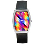 Abstract Background Colorful Pattern Barrel Style Metal Watch Front