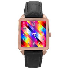 Abstract Background Colorful Pattern Rose Gold Leather Watch 