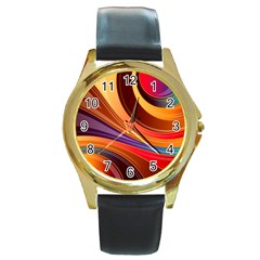 Abstract Colorful Background Wavy Round Gold Metal Watch