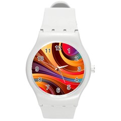 Abstract Colorful Background Wavy Round Plastic Sport Watch (m)