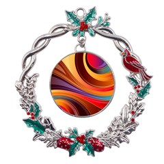 Abstract Colorful Background Wavy Metal X mas Wreath Holly leaf Ornament