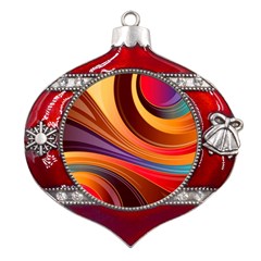 Abstract Colorful Background Wavy Metal Snowflake And Bell Red Ornament