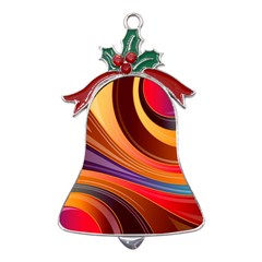 Abstract Colorful Background Wavy Metal Holly Leaf Bell Ornament