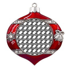 Pattern Monochrome Repeat Metal Snowflake And Bell Red Ornament by Apen