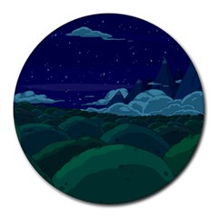Adventure Time Cartoon Night Green Color Sky Nature Round Mousepad