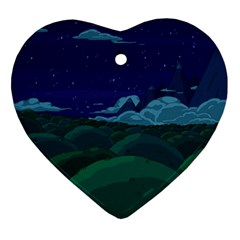 Adventure Time Cartoon Night Green Color Sky Nature Ornament (Heart)
