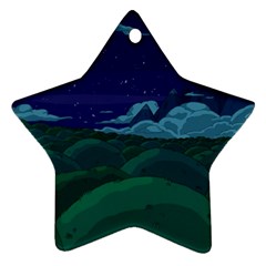 Adventure Time Cartoon Night Green Color Sky Nature Ornament (Star)