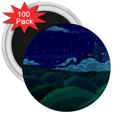 Adventure Time Cartoon Night Green Color Sky Nature 3  Magnets (100 pack)