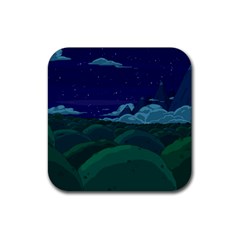 Adventure Time Cartoon Night Green Color Sky Nature Rubber Coaster (Square)