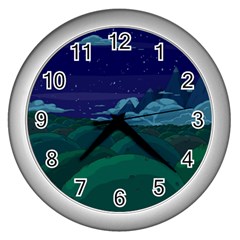 Adventure Time Cartoon Night Green Color Sky Nature Wall Clock (Silver)