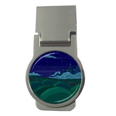 Adventure Time Cartoon Night Green Color Sky Nature Money Clips (round)  by Sarkoni