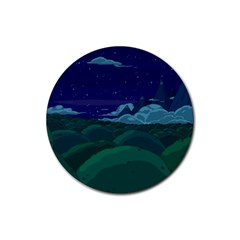 Adventure Time Cartoon Night Green Color Sky Nature Rubber Round Coaster (4 pack)
