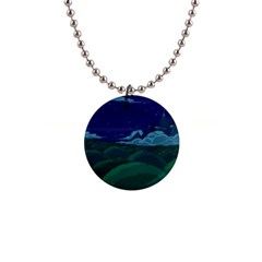 Adventure Time Cartoon Night Green Color Sky Nature 1  Button Necklace