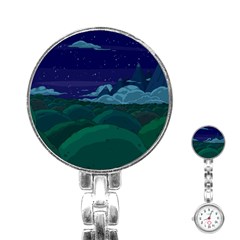 Adventure Time Cartoon Night Green Color Sky Nature Stainless Steel Nurses Watch