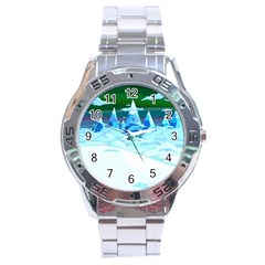 Frost Mountains Illustration Adventure Time Fantasy Art Landscape Stainless Steel Analogue Watch