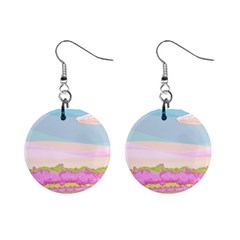 Pink And White Forest Illustration Adventure Time Cartoon Mini Button Earrings by Sarkoni