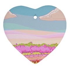 Pink And White Forest Illustration Adventure Time Cartoon Heart Ornament (two Sides)