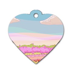 Pink And White Forest Illustration Adventure Time Cartoon Dog Tag Heart (two Sides)