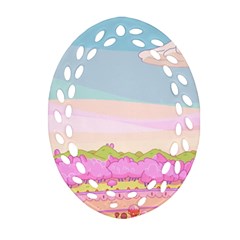Pink And White Forest Illustration Adventure Time Cartoon Oval Filigree Ornament (two Sides)