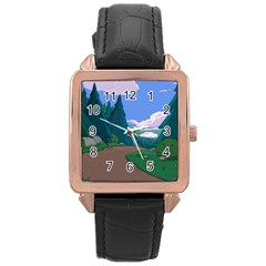 Adventure Time Cartoon Pathway Rose Gold Leather Watch 