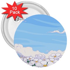White Petaled Flowers Illustration Adventure Time Cartoon 3  Buttons (10 Pack) 