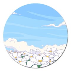 White Petaled Flowers Illustration Adventure Time Cartoon Magnet 5  (round)