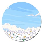 White Petaled Flowers Illustration Adventure Time Cartoon Magnet 5  (Round) Front