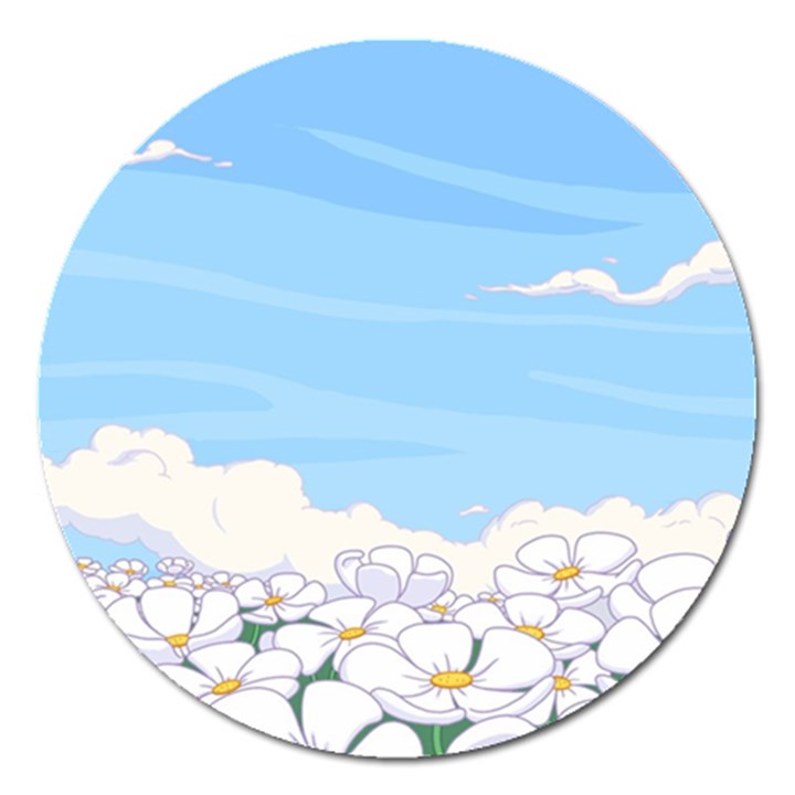 White Petaled Flowers Illustration Adventure Time Cartoon Magnet 5  (Round)