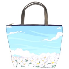 White Petaled Flowers Illustration Adventure Time Cartoon Bucket Bag