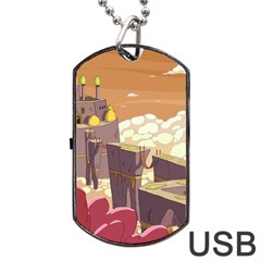 Animated Castle Illustration Adventure Time Cartoon Nature Dog Tag Usb Flash (two Sides) by Sarkoni