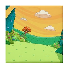 Green Field Illustration Adventure Time Multi Colored Tile Coaster by Sarkoni