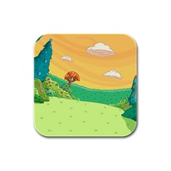 Green Field Illustration Adventure Time Multi Colored Rubber Square Coaster (4 Pack) by Sarkoni