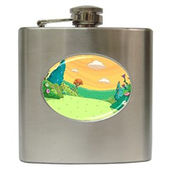 Green Field Illustration Adventure Time Multi Colored Hip Flask (6 Oz)