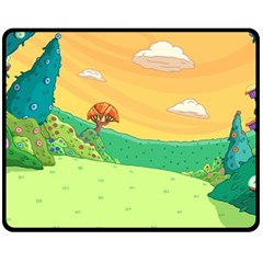 Green Field Illustration Adventure Time Multi Colored Fleece Blanket (medium)