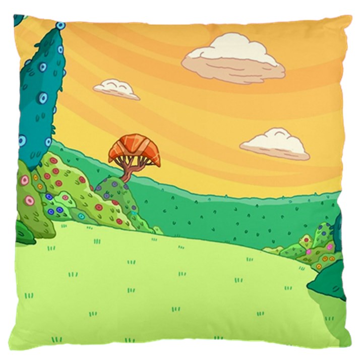 Green Field Illustration Adventure Time Multi Colored Large Cushion Case (Two Sides)