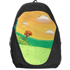 Green Field Illustration Adventure Time Multi Colored Backpack Bag by Sarkoni