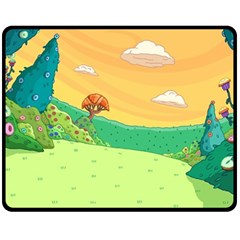 Green Field Illustration Adventure Time Multi Colored Two Sides Fleece Blanket (medium)