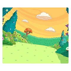 Green Field Illustration Adventure Time Multi Colored Two Sides Premium Plush Fleece Blanket (small)