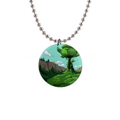 Adventure Time Cartoon Green Color Nature  Sky 1  Button Necklace
