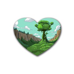 Adventure Time Cartoon Green Color Nature  Sky Rubber Coaster (heart)