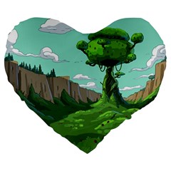 Adventure Time Cartoon Green Color Nature  Sky Large 19  Premium Flano Heart Shape Cushions