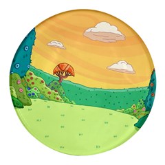 Green Field Illustration Adventure Time Multi Colored Round Glass Fridge Magnet (4 Pack) by Sarkoni