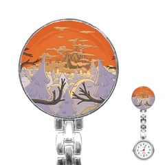 Adventure Time Cartoon Landscape Trees Stainless Steel Nurses Watch