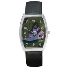 Purple House Cartoon Character Adventure Time Architecture Barrel Style Metal Watch by Sarkoni