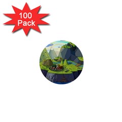 Cartoon Network Mountains Landscapes Seas Illustrations Adventure Time Rivers 1  Mini Buttons (100 Pack)  by Sarkoni